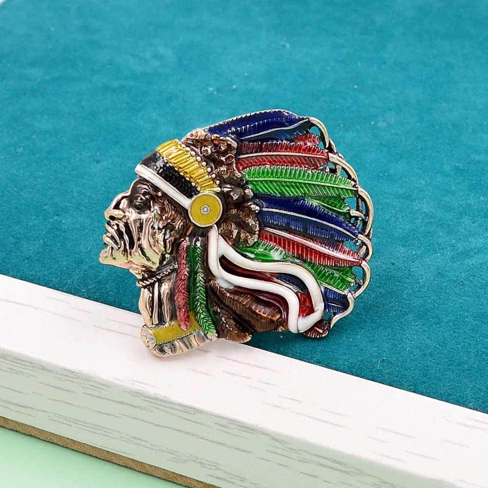 Indian Chief Head Brooch New Design Vintage Fashion Pin Feather Style High Quality Coat Accessories