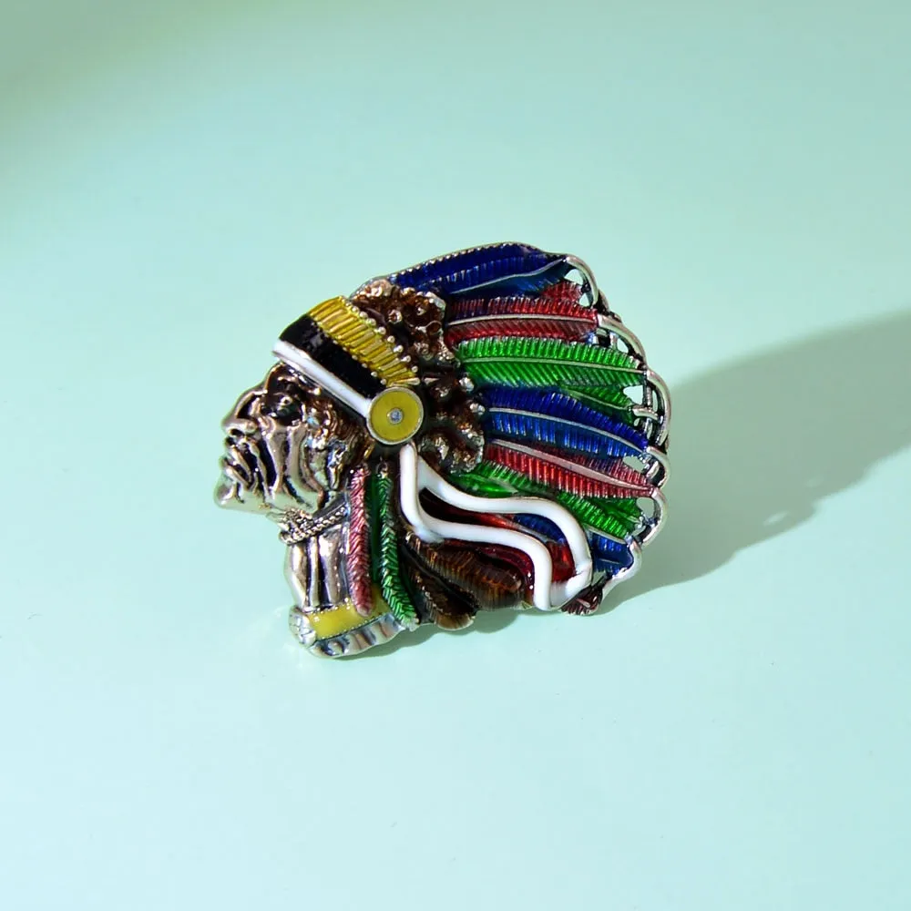Indian Chief Head Brooch New Design Vintage Fashion Pin Feather Style High Quality Coat Accessories