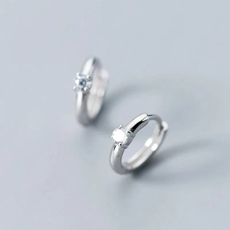 INZATT Real 925 Sterling Silver Minimalist Geometric Round Zircon Hoop Earrings For Women Rose Gold Color Trendy Fine Jewelry