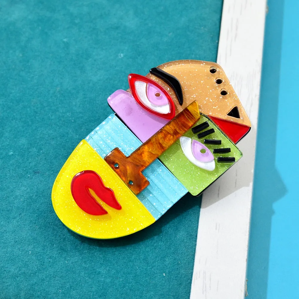Japanese Anime Pins Human Face Brooches Cute Abstract Cartoon Acrylic Acetate Brooch