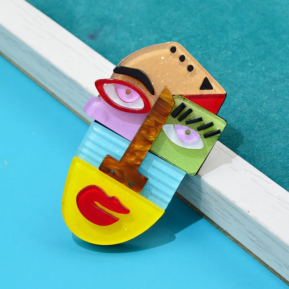 Japanese Anime Pins Human Face Brooches Cute Abstract Cartoon Acrylic Acetate Brooch