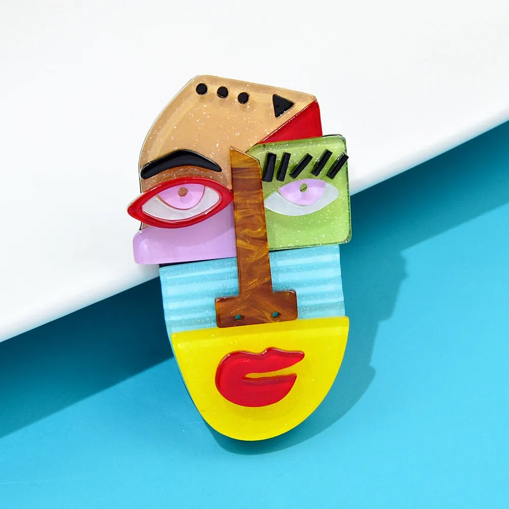 Japanese Anime Pins Human Face Brooches Cute Abstract Cartoon Acrylic Acetate Brooch