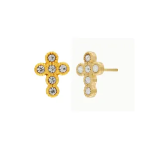 Joy Waterproof Cross CZ Post Earring 18K Gold Plating