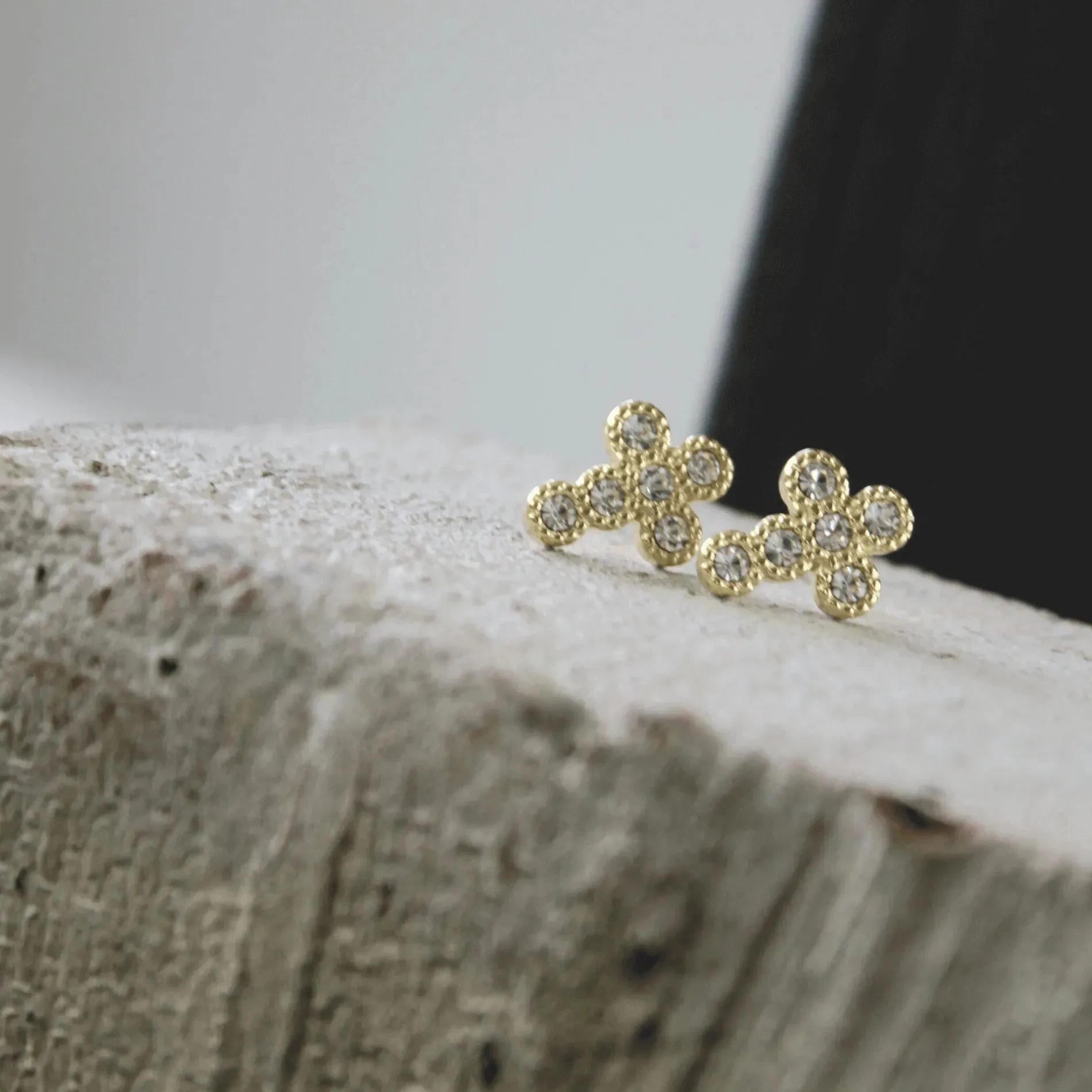 Joy Waterproof Cross CZ Post Earring 18K Gold Plating