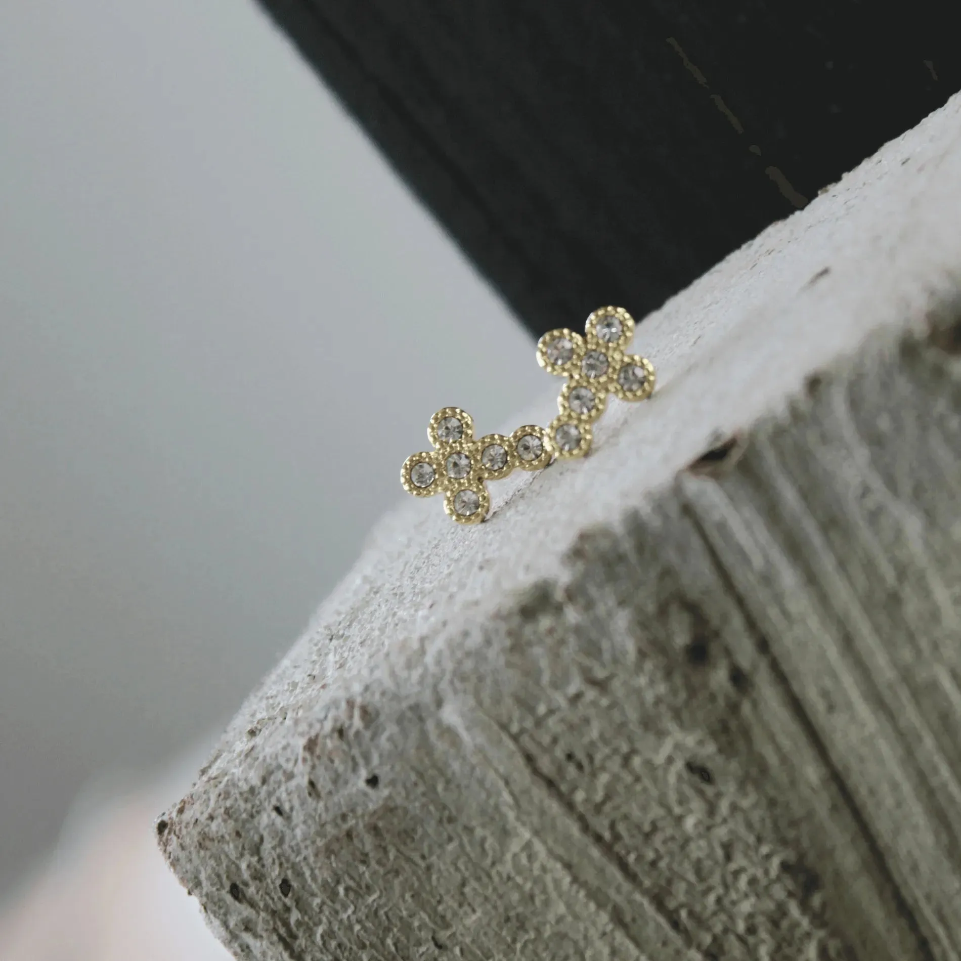 Joy Waterproof Cross CZ Post Earring 18K Gold Plating