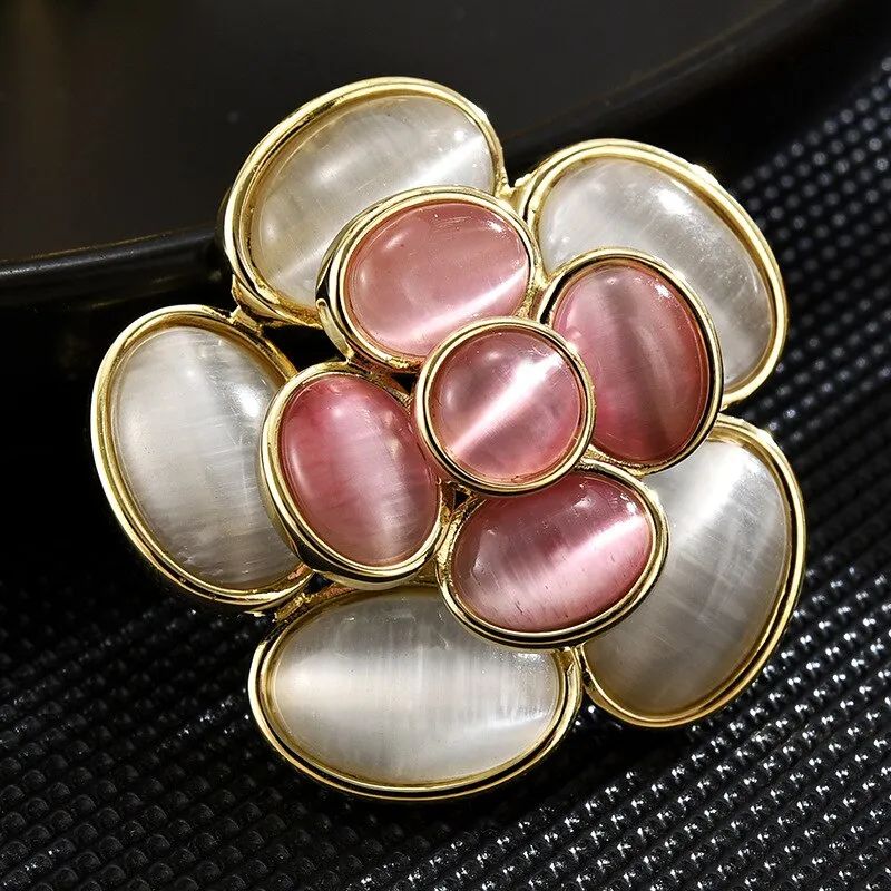 Korean Heavy Industry Luxury Cat Opal Camellia brooch