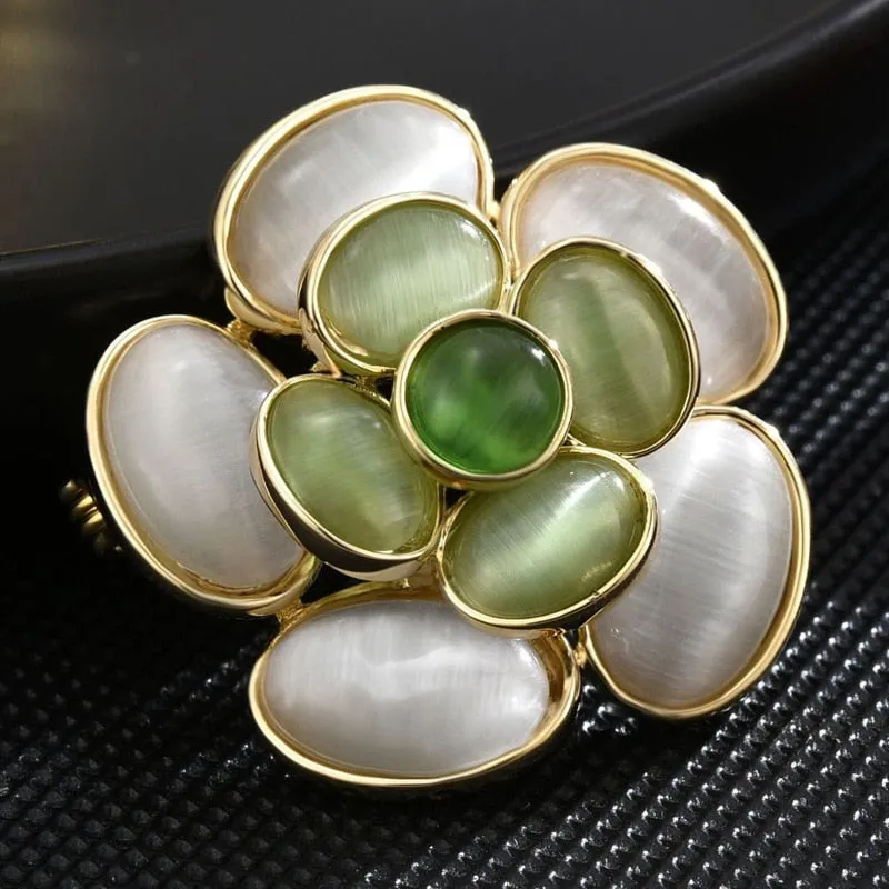 Korean Heavy Industry Luxury Cat Opal Camellia brooch