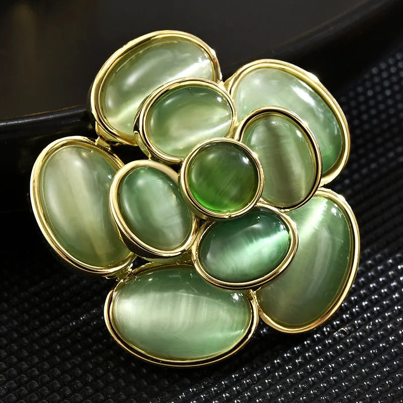 Korean Heavy Industry Luxury Cat Opal Camellia brooch