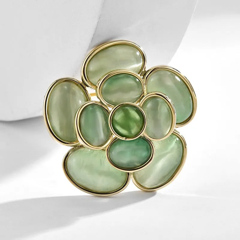 Korean Heavy Industry Luxury Cat Opal Camellia brooch
