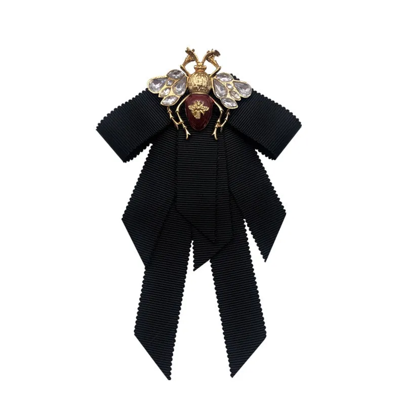 Korean High Grade Ribbon Pink Bow Brooches Bee Bowknot Collar Pins Shirt Necktie Accessories