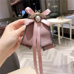 Korean High Grade Ribbon Pink Bow Brooches Bee Bowknot Collar Pins Shirt Necktie Accessories
