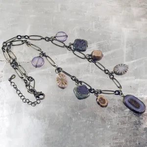 Lavender Czech Glass and Antique Brass Necklace