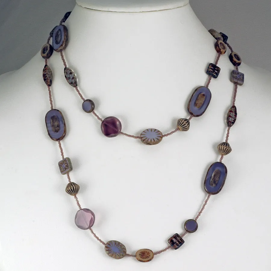 Lavender Czech Glass and Antique Brass Necklace