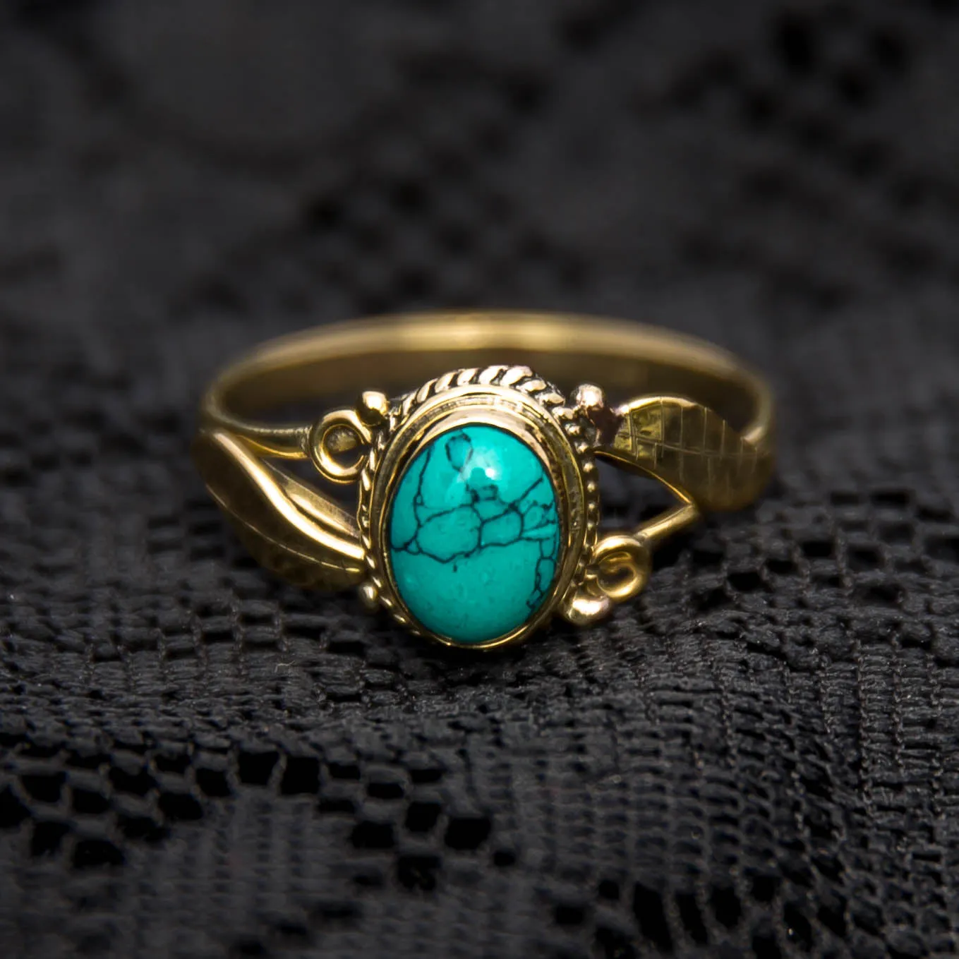 Leaf Ring - Brass - Turquoise
