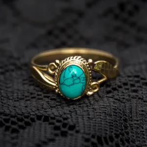 Leaf Ring - Brass - Turquoise