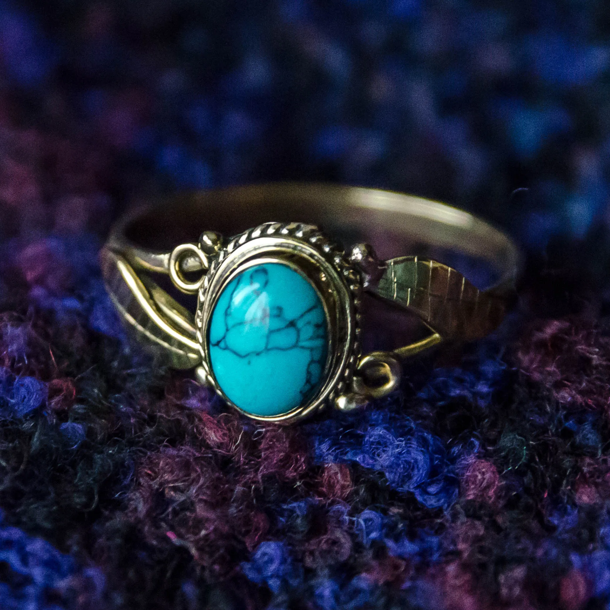 Leaf Ring - Brass - Turquoise
