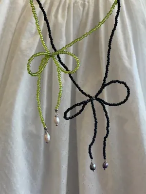 LILOU Gems Beaded Bow Necklace (Various Colours)