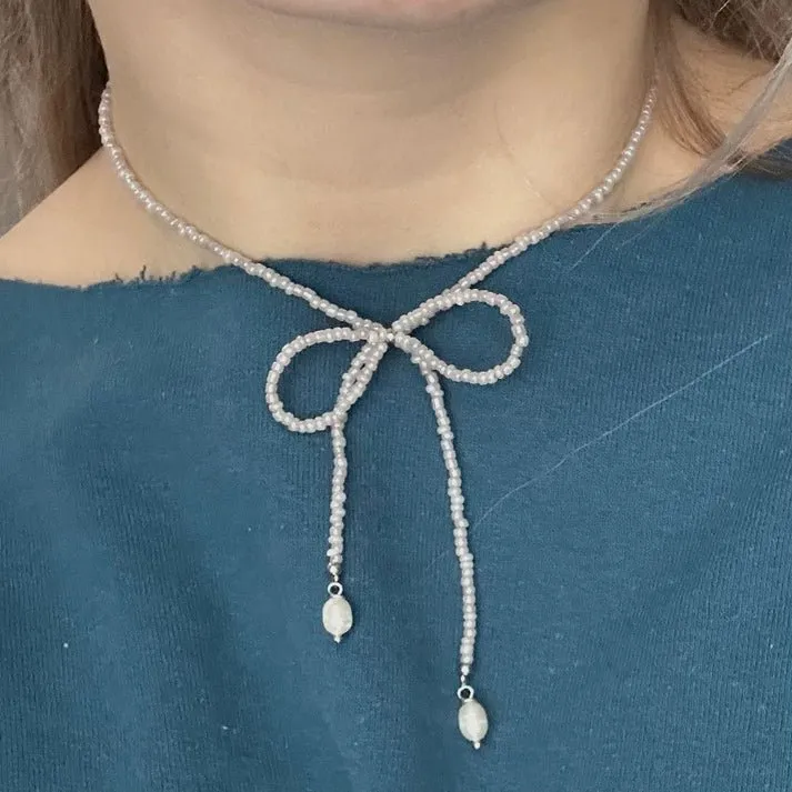LILOU Gems Beaded Bow Necklace (Various Colours)