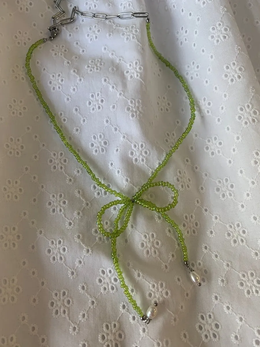 LILOU Gems Beaded Bow Necklace (Various Colours)