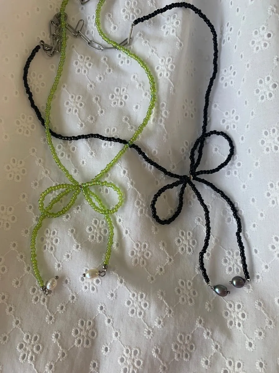 LILOU Gems Beaded Bow Necklace (Various Colours)