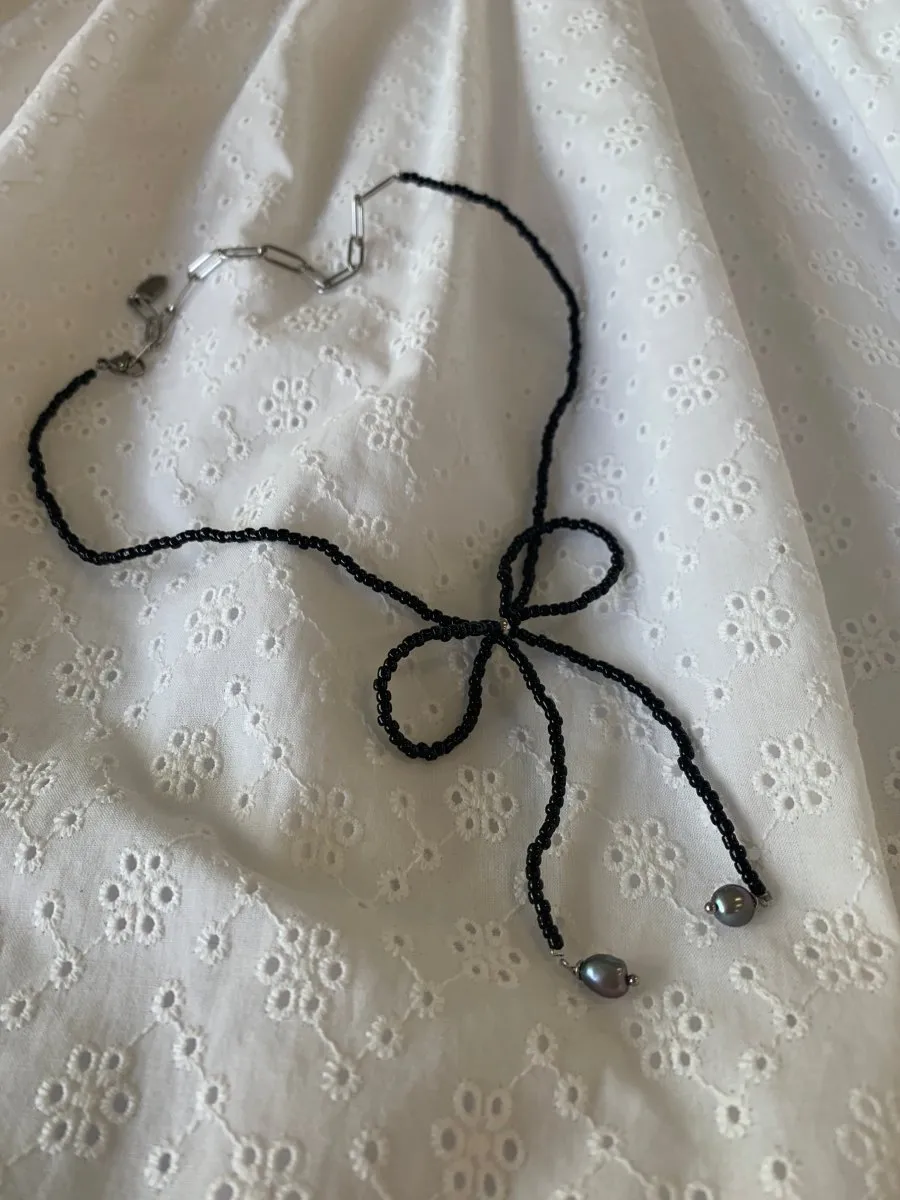 LILOU Gems Beaded Bow Necklace (Various Colours)