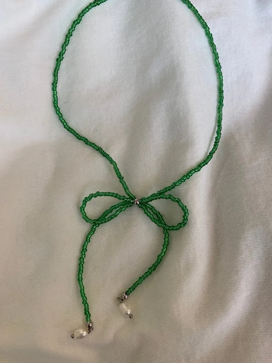 LILOU Gems Beaded Bow Necklace (Various Colours)