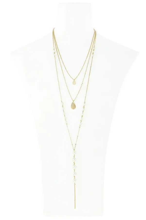 Linear bar accent faux pearl layer necklace set