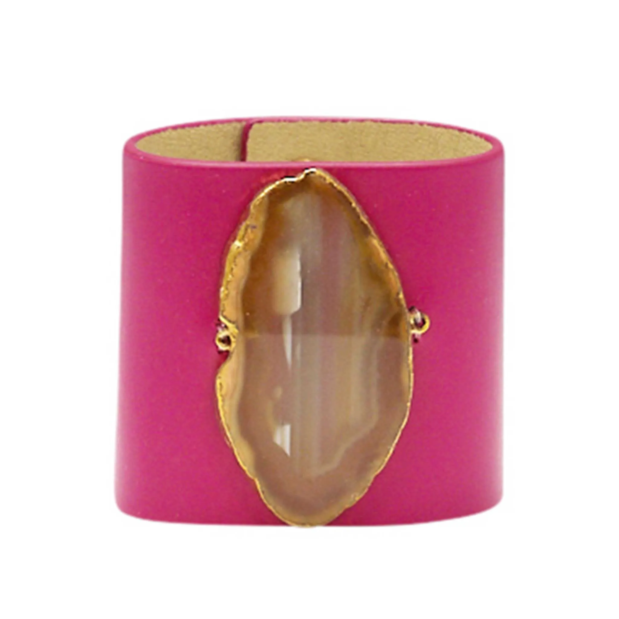 LOVED CUFF - PINK RUBY LEATHER WITH BROWN AGATE  S.1.01.001.1031