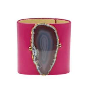 LOVED CUFF - PINK RUBY LEATHER WITH BROWN AGATE  S.1.01.002.1020