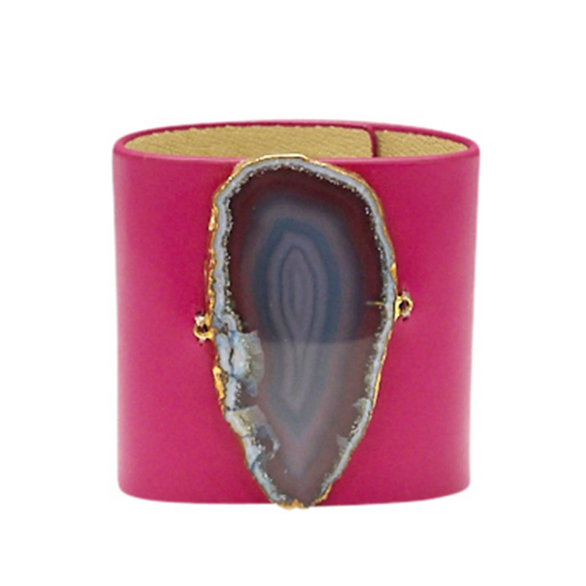 LOVED CUFF - PINK RUBY LEATHER WITH BROWN AGATE  S.1.01.002.1020