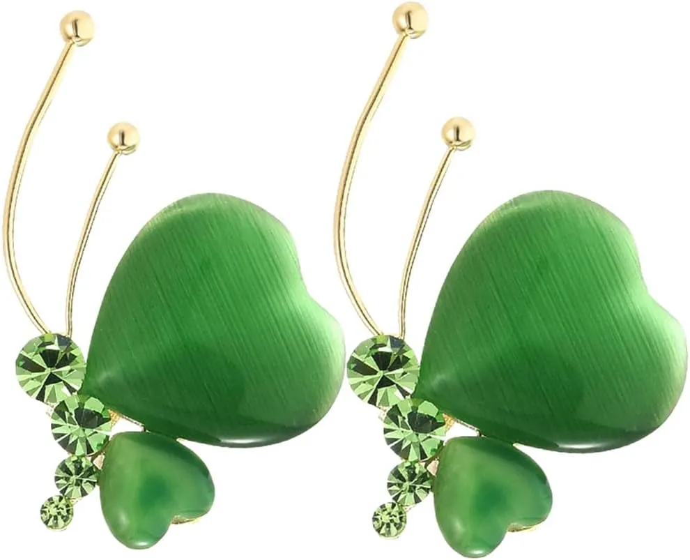 LUOZZY 2Pcs St. Patrick's Day Brooch Pin Butterfly Brooch Crystal Green Clover Leaf Pin Shamrock Lapel Pins Irish Jewelry Accessory