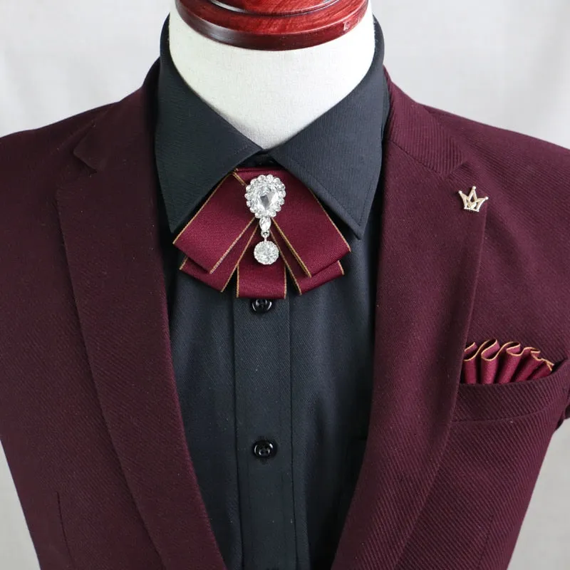 Luxury British Style Ribbon Crystal Classic Bow Tie Neckline Ties Men Best Man Wedding Shirt Clothing Accessories