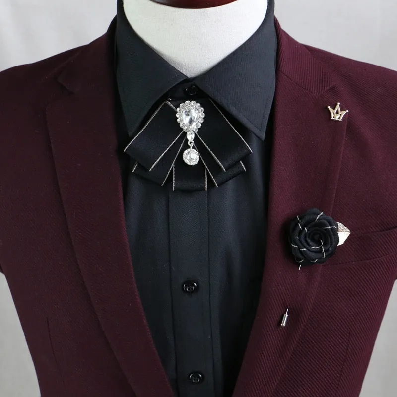 Luxury British Style Ribbon Crystal Classic Bow Tie Neckline Ties Men Best Man Wedding Shirt Clothing Accessories