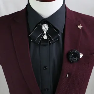 Luxury British Style Ribbon Crystal Classic Bow Tie Neckline Ties Men Best Man Wedding Shirt Clothing Accessories