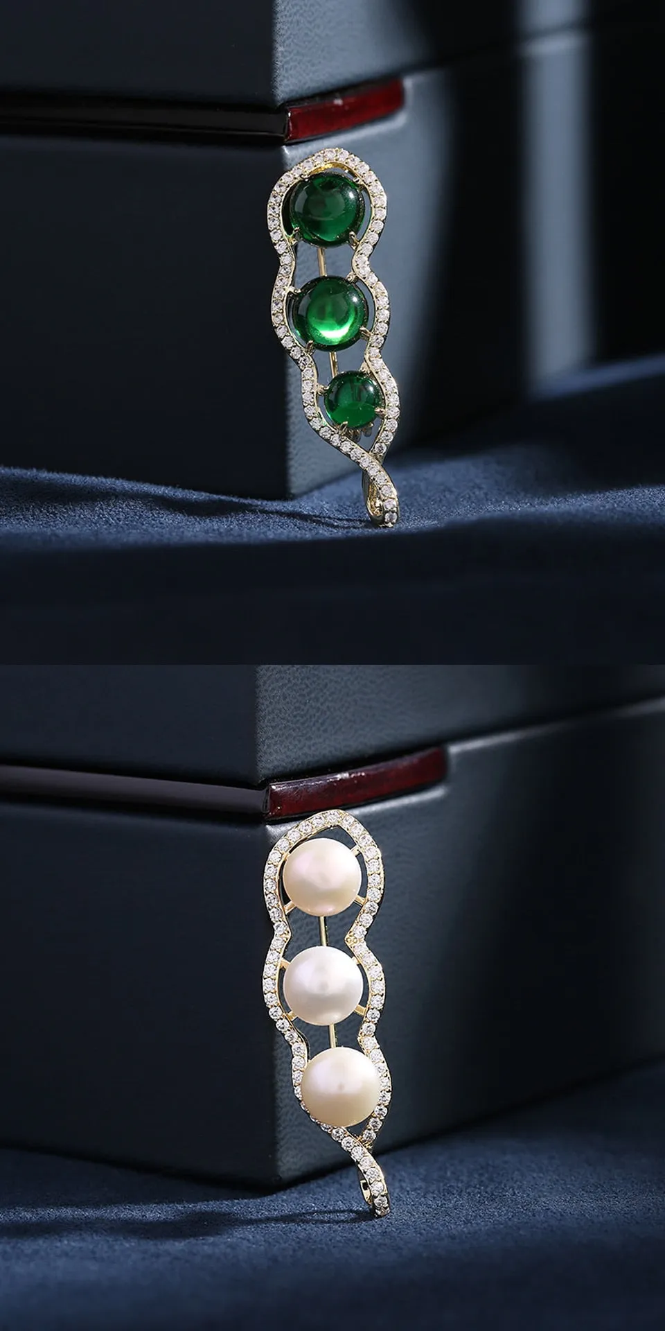 Luxury Copper Miniature Inlaid Cubic Zirconia Pea Brooch Women