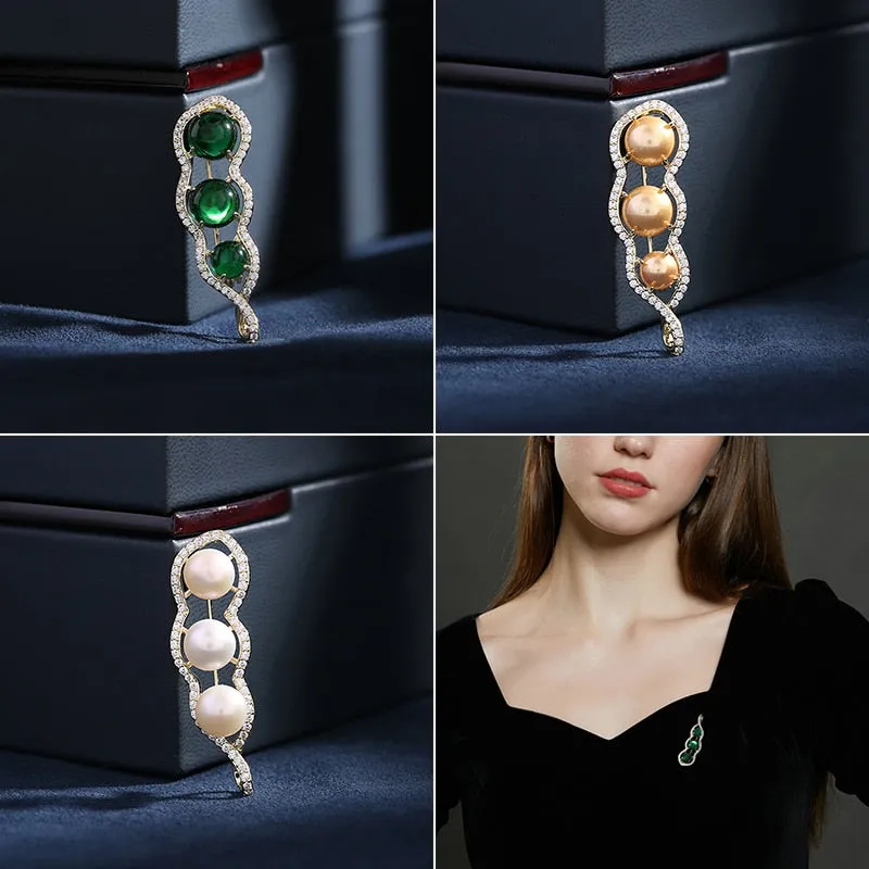 Luxury Copper Miniature Inlaid Cubic Zirconia Pea Brooch Women