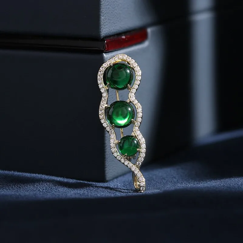 Luxury Copper Miniature Inlaid Cubic Zirconia Pea Brooch Women