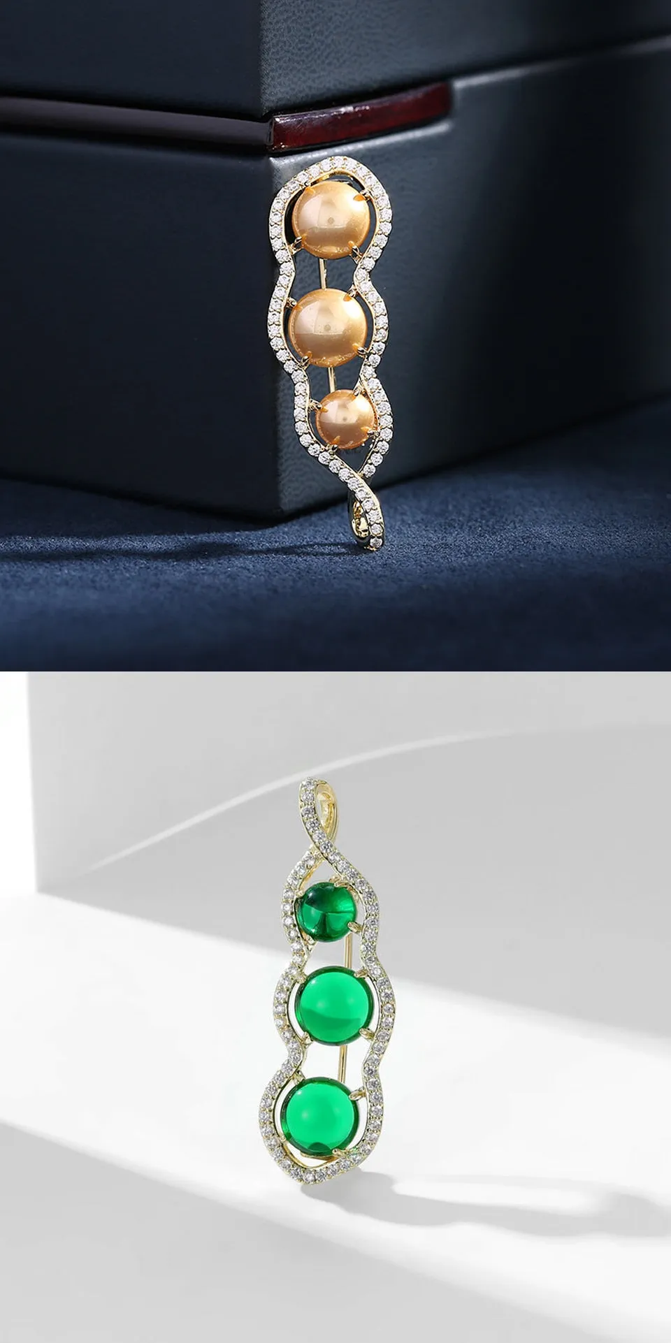 Luxury Copper Miniature Inlaid Cubic Zirconia Pea Brooch Women