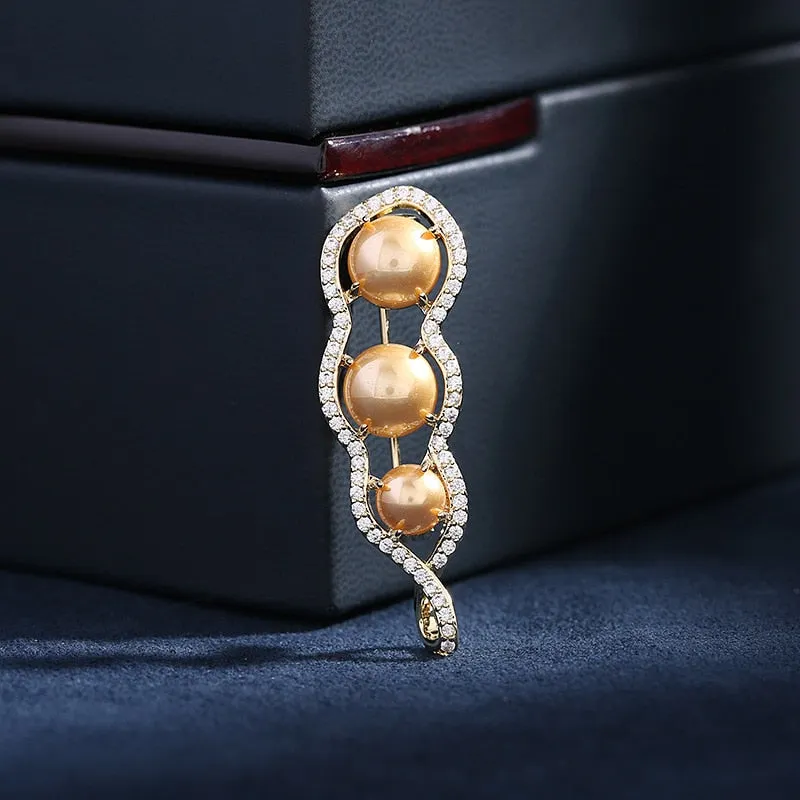Luxury Copper Miniature Inlaid Cubic Zirconia Pea Brooch Women