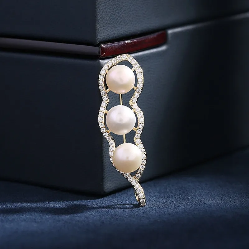 Luxury Copper Miniature Inlaid Cubic Zirconia Pea Brooch Women