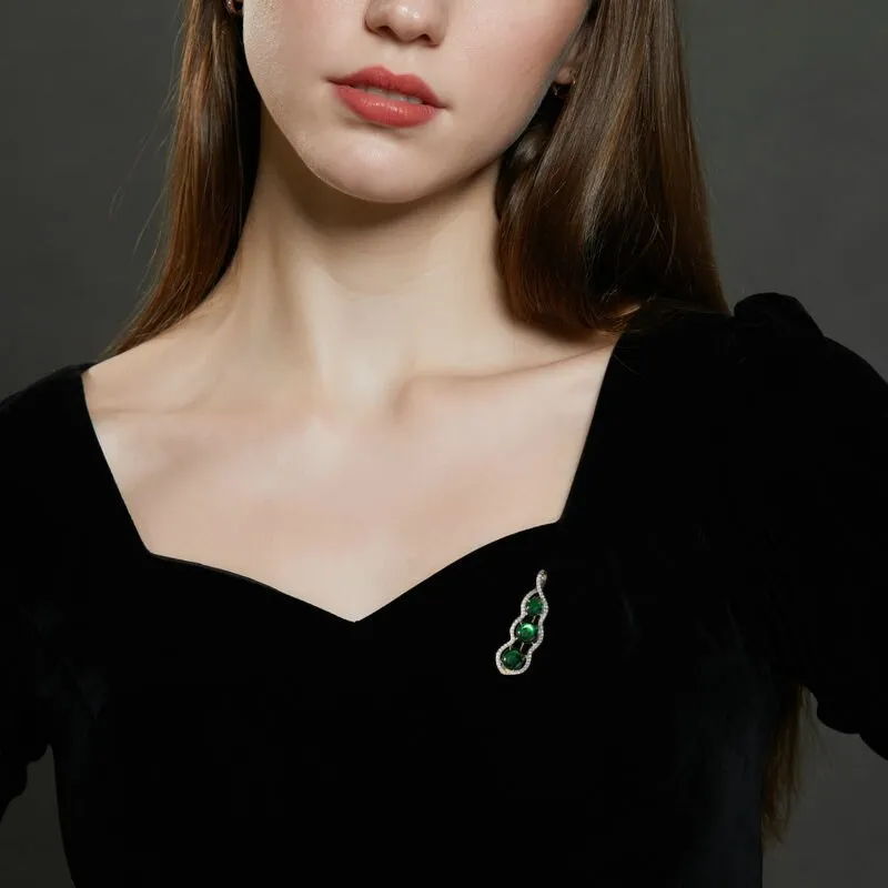 Luxury Copper Miniature Inlaid Cubic Zirconia Pea Brooch Women