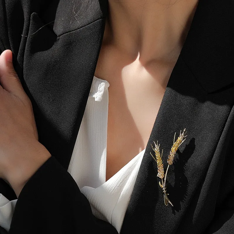 Luxury Cubic Zircon Wheat Ear Brooch Collar Pins For Suit Shining Women