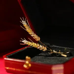 Luxury Cubic Zircon Wheat Ear Brooch Collar Pins For Suit Shining Women