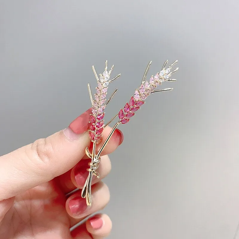 Luxury Cubic Zircon Wheat Ear Brooch Collar Pins For Suit Shining Women
