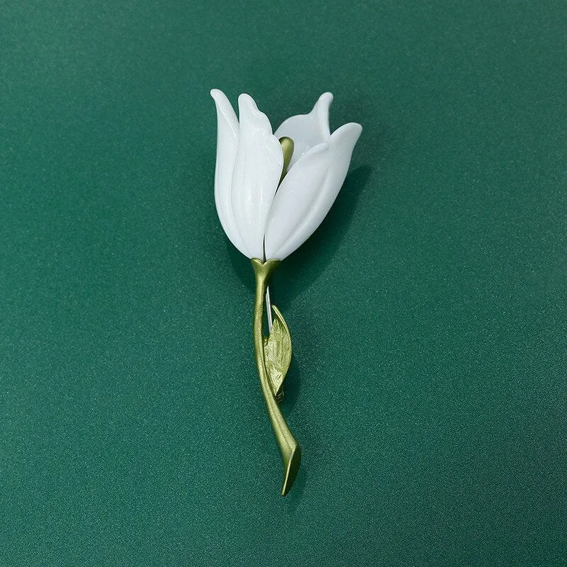 Magnolia Resin Brooch White Flower Jewelry Vintage Pin Brooches