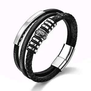 Mario Black Leather Magnetic Bracelet