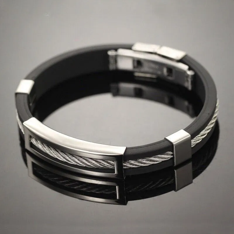 Men Stainless Steel Wire Silicone Bracelet Cool Casual Bracelet Trendy Male Jewelry Accessories