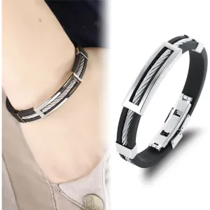 Men Stainless Steel Wire Silicone Bracelet Cool Casual Bracelet Trendy Male Jewelry Accessories