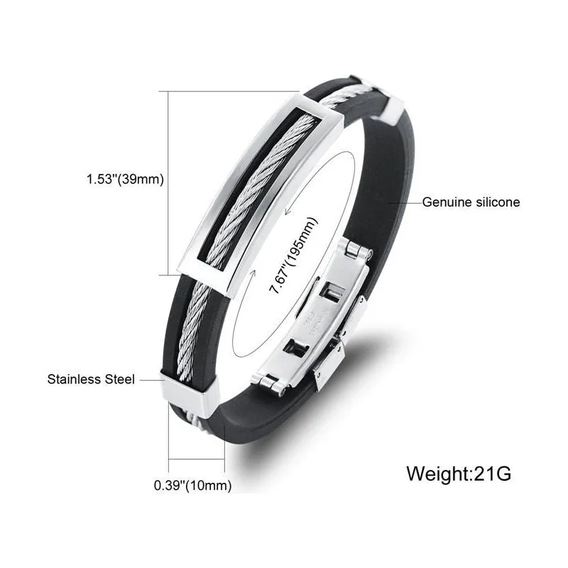 Men Stainless Steel Wire Silicone Bracelet Cool Casual Bracelet Trendy Male Jewelry Accessories