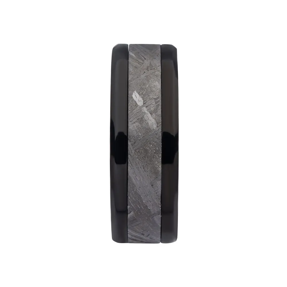 Meteorite Inlay Black IP Ring